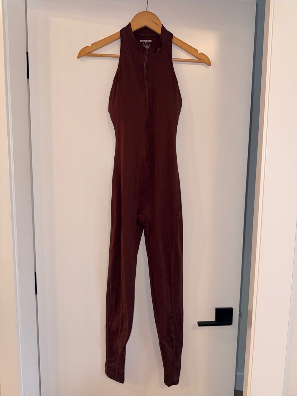 Zip-Front Sleeveless Activewear Jumpsuit in Brown